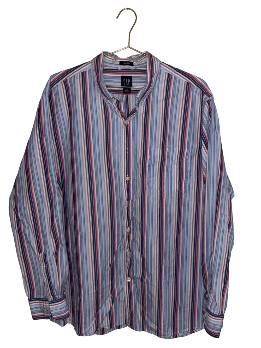 GAP Men's Classic Red & Blue Stripe Button-Up Shirt Size XL 100% Cotton